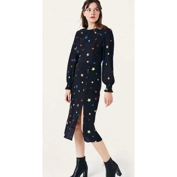 EUC Nobody’s Child Black Star Celestial Stars Colorful Star Georgie Midi Dress 8 - Picture 10 of 10